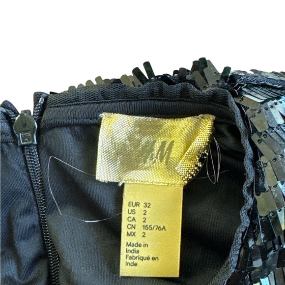 H&M Black Sequin Long Sleeve Bodycon Mini Dress Size 2 - Picture 7 of 8